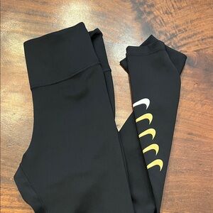 Nike Black Leggings with Gold and White Accents